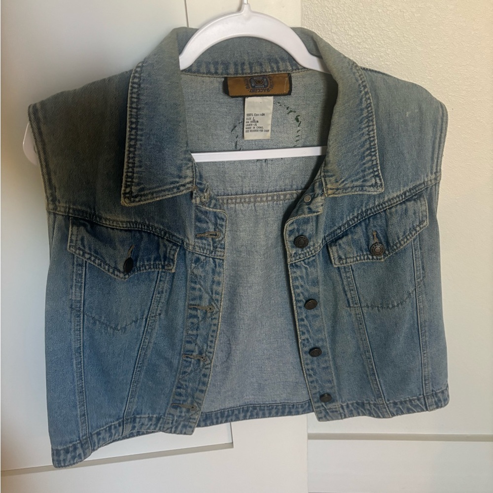Vintage Denim Sleeveless Vest with Patches